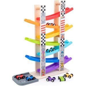 Toddler Toys for 1 2 3 Years Old, Wooden Car Ramp Racer Toy Vehicle Set